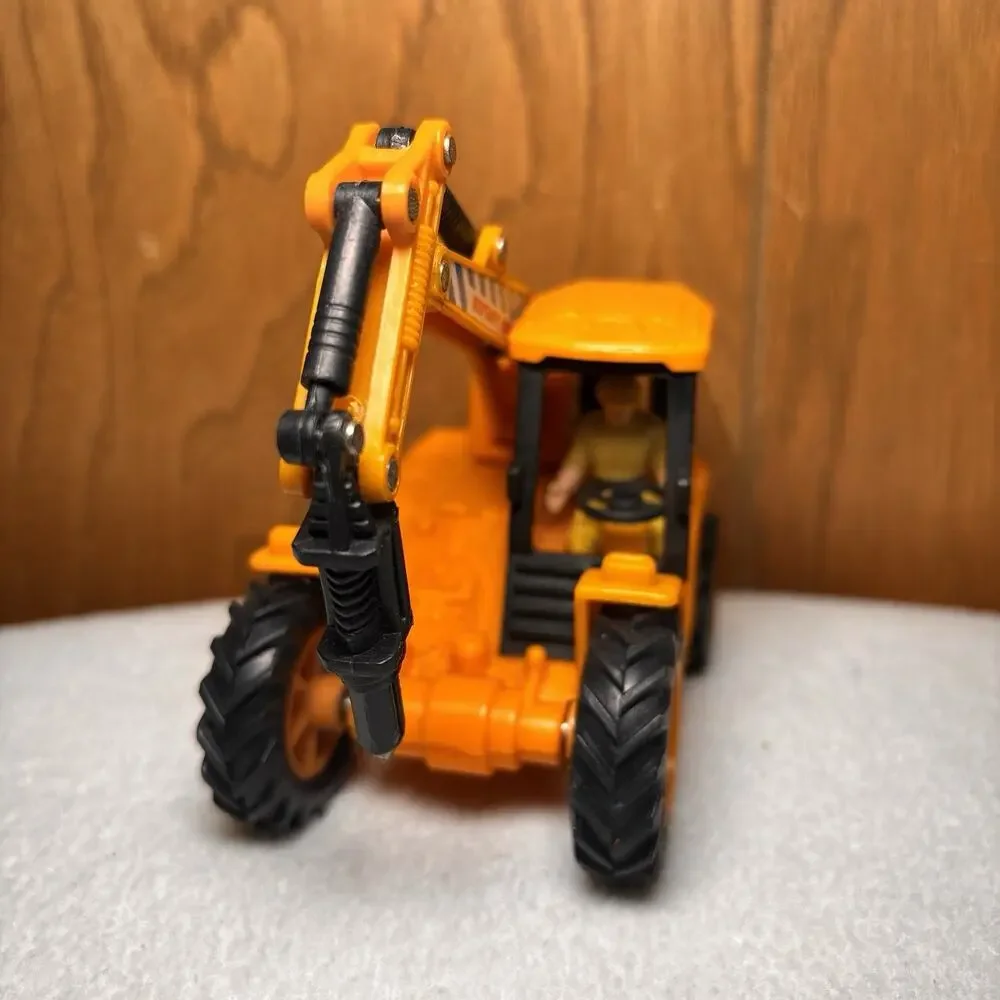 Vintage Rotary Action Tractor Toy Orange Excavator w/ Driver
